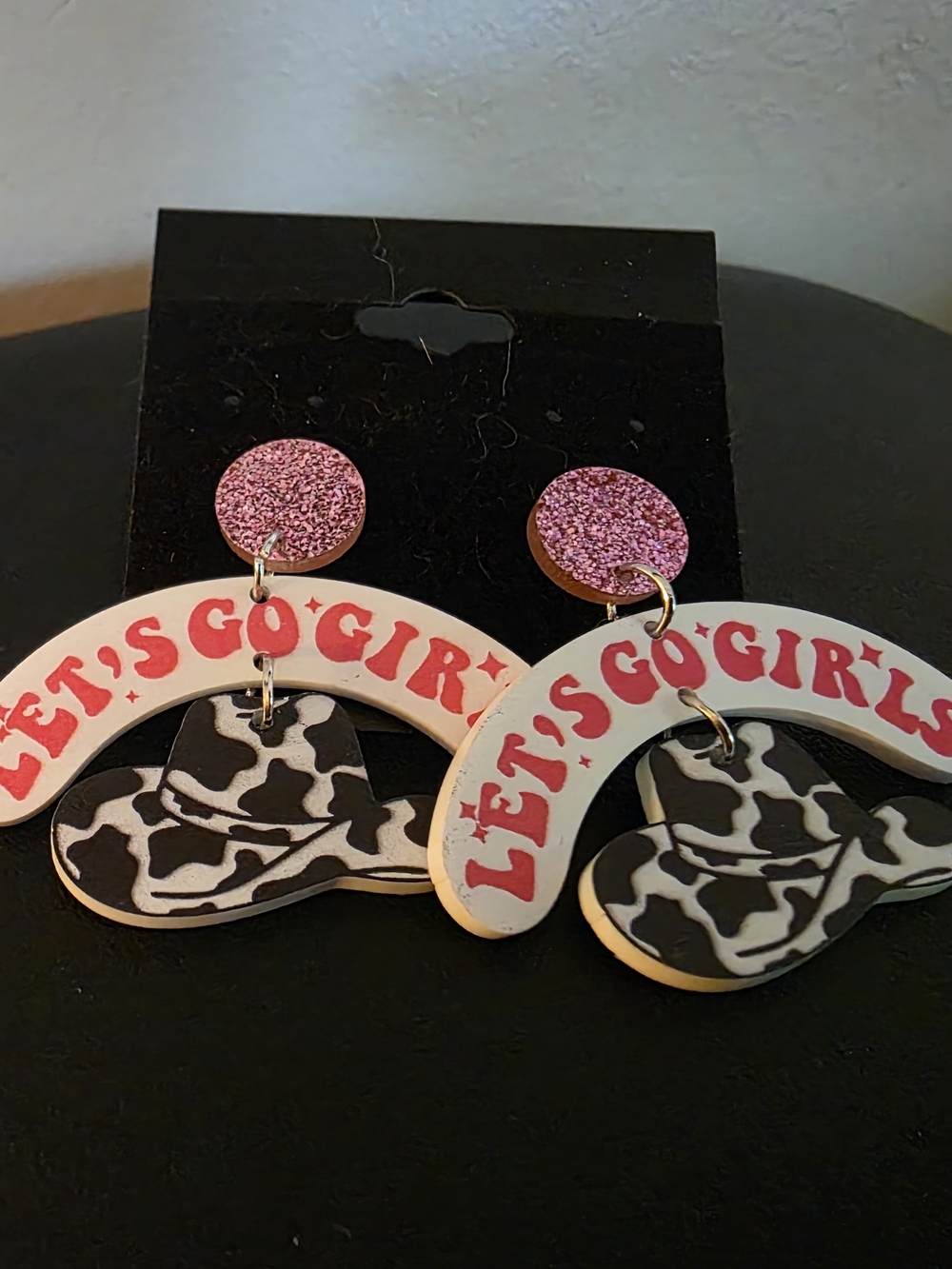 Let's Go Girls Pink Glitter Cowgirl Statement Earrings
